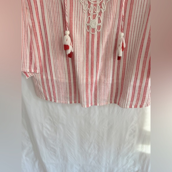 Soft Surroundings Red Orange White Stripe Boho Blouse Tunic Top Size S - Picture 14 of 15